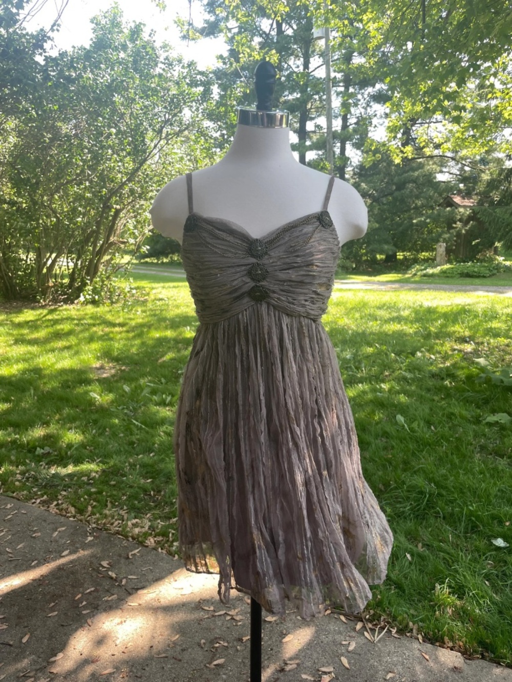 Vintage Muse Cocktail Dress Size 4 Metal Embellished Taupe